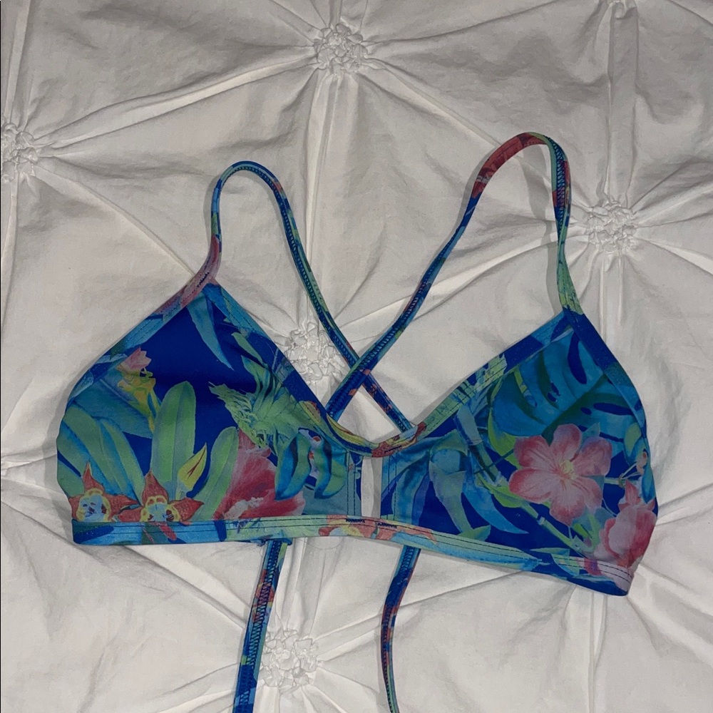 Jolyn Clothing Blue Tropical Floral Crisscross Bikini Top